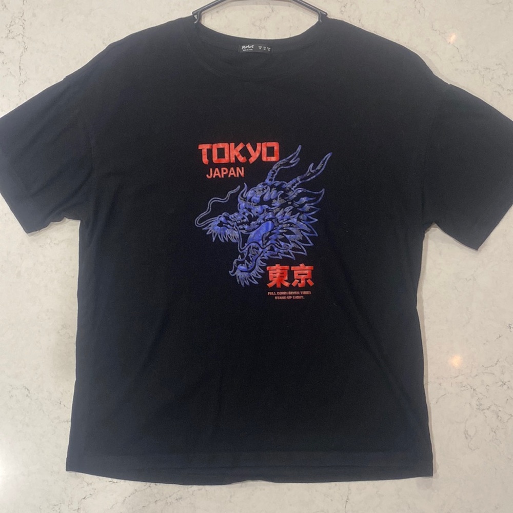 ROMWE Black Tokyo Japan T Shit